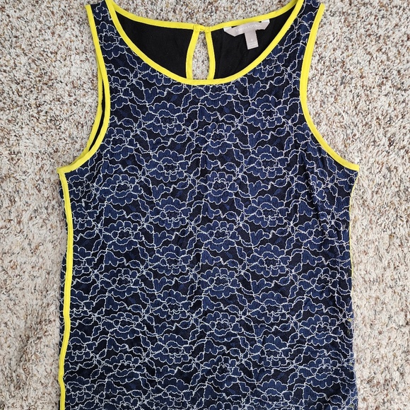 Banana Republic Tank Top Lace Blue Yellow Piping Keyhole Back 4 - Picture 1 of 4